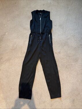 DKNY Black Sleeveless Zip-Front Jumpsuit with Drawstring Waist